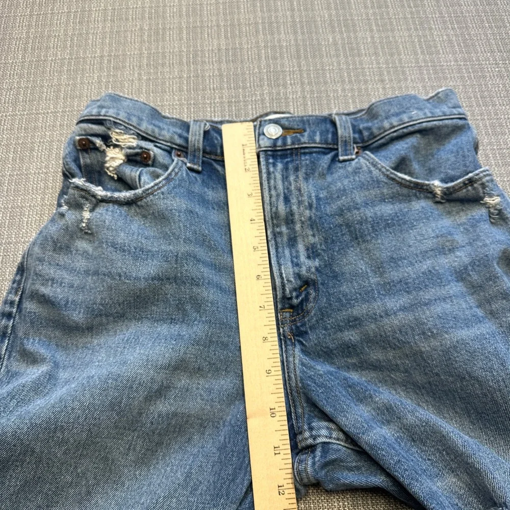 Abercrombie Fitch High Rise Mom Jeans Size 28 Distressed Blue Denim‎ Frayed